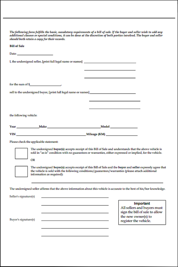 Free Manitoba Boat Bill of Sale Template