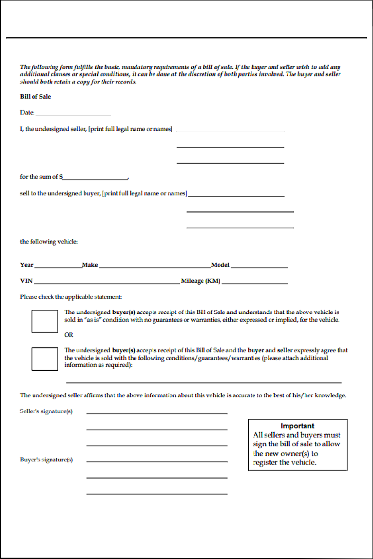 Free Manitoba Boat Bill of Sale Template