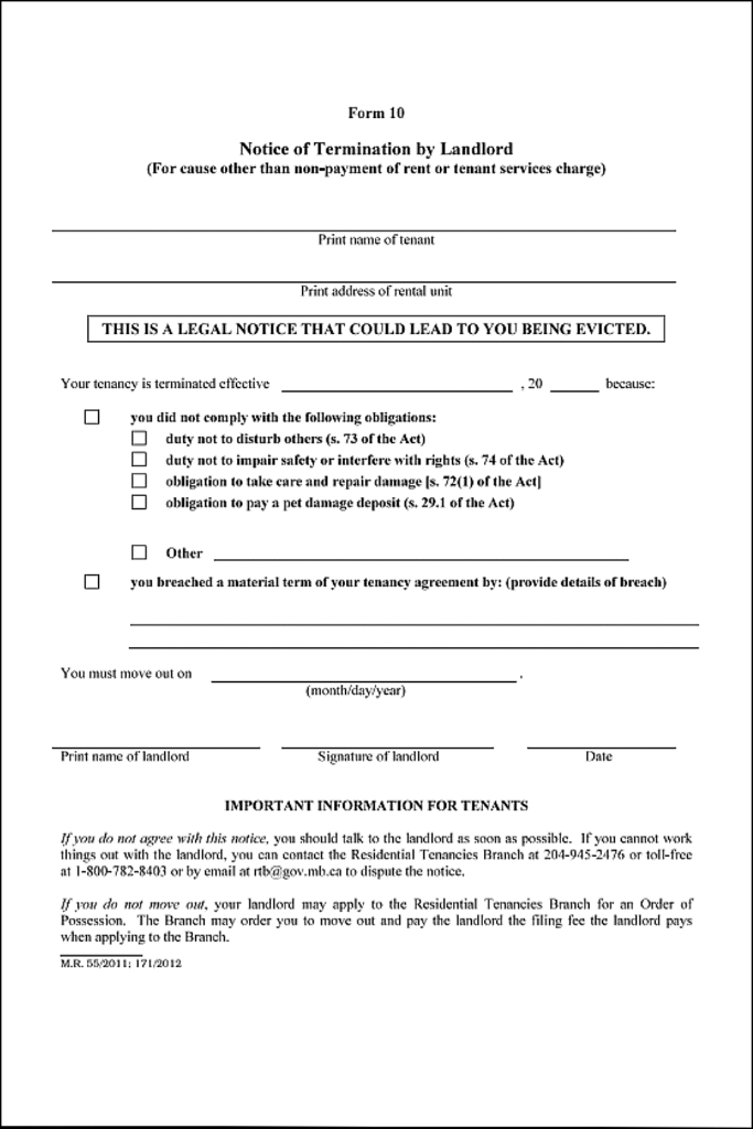 Free Manitoba Eviction Notice