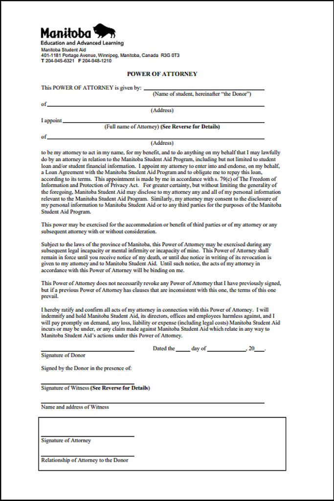 Free Manitoba Financial Power Of Attorney Template
