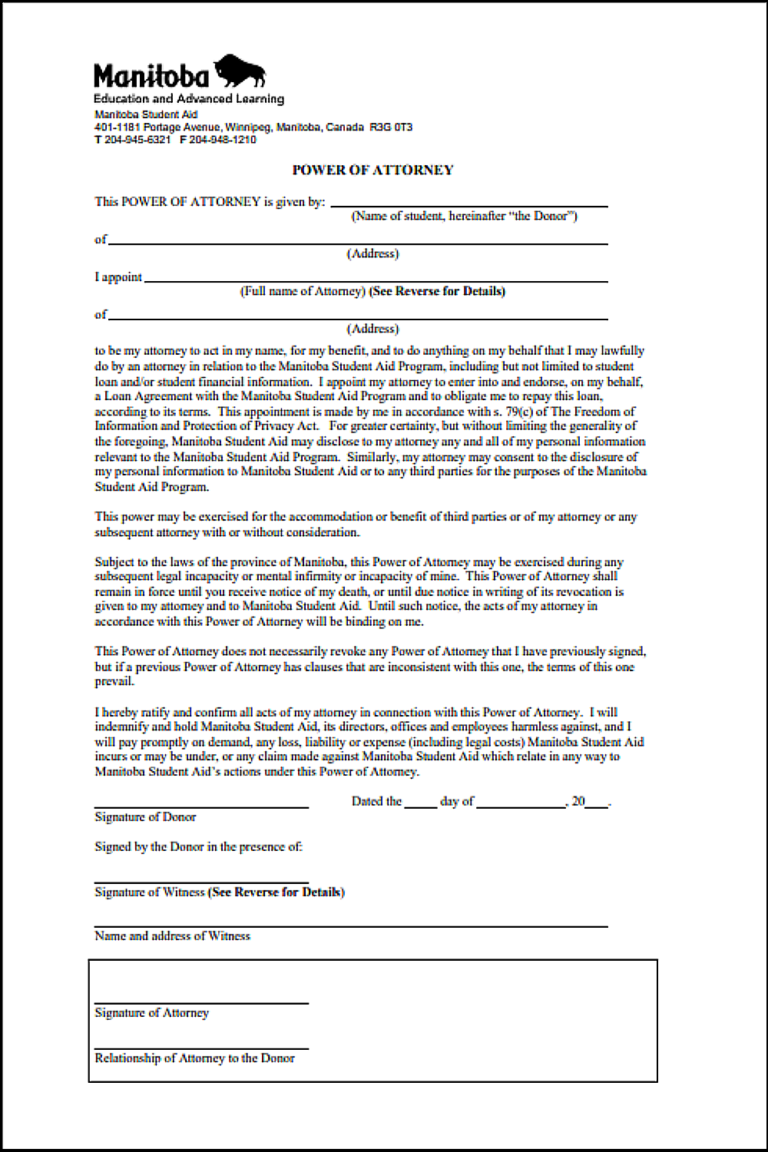 Free Manitoba Financial Power Of Attorney Template