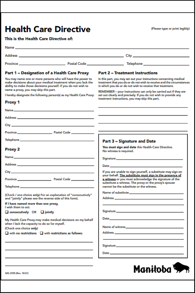 Free Manitoba Medical Power Of Attorney Template