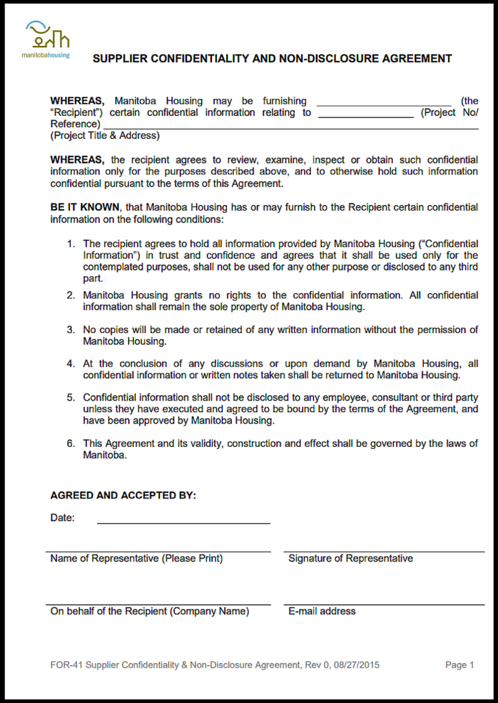 Manitoba Non Disclosure Agreement