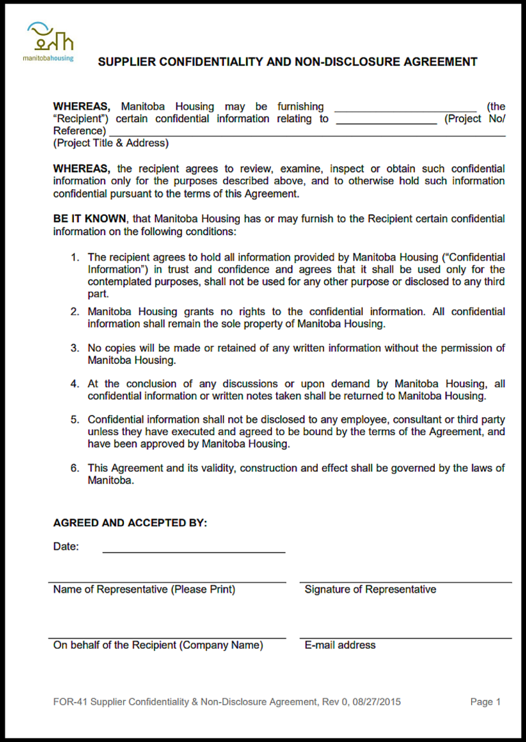 Manitoba Non Disclosure Agreement
