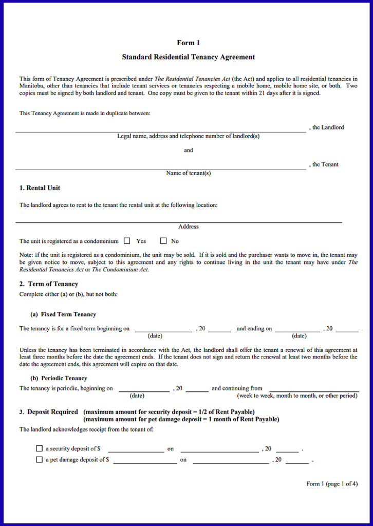 Manitoba Roommate Agreement