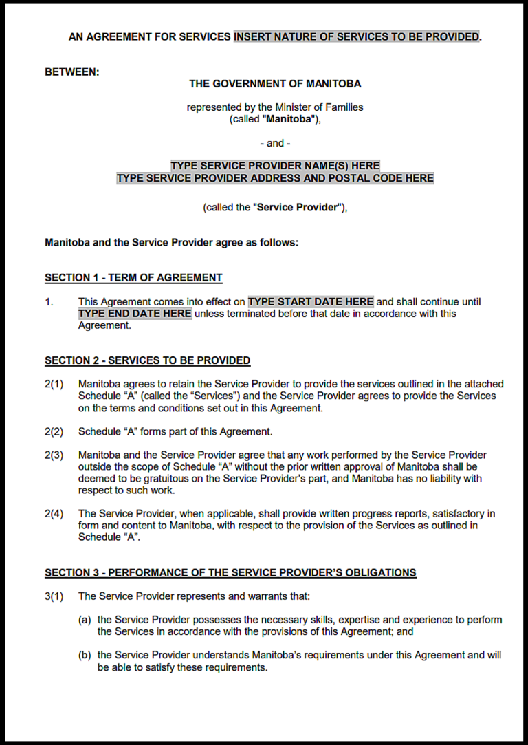 Manitoba Service Agreement