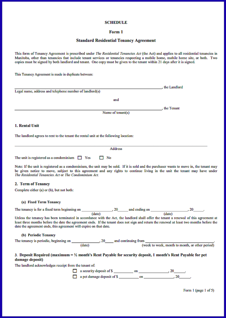 Manitoba Sublease Agreement