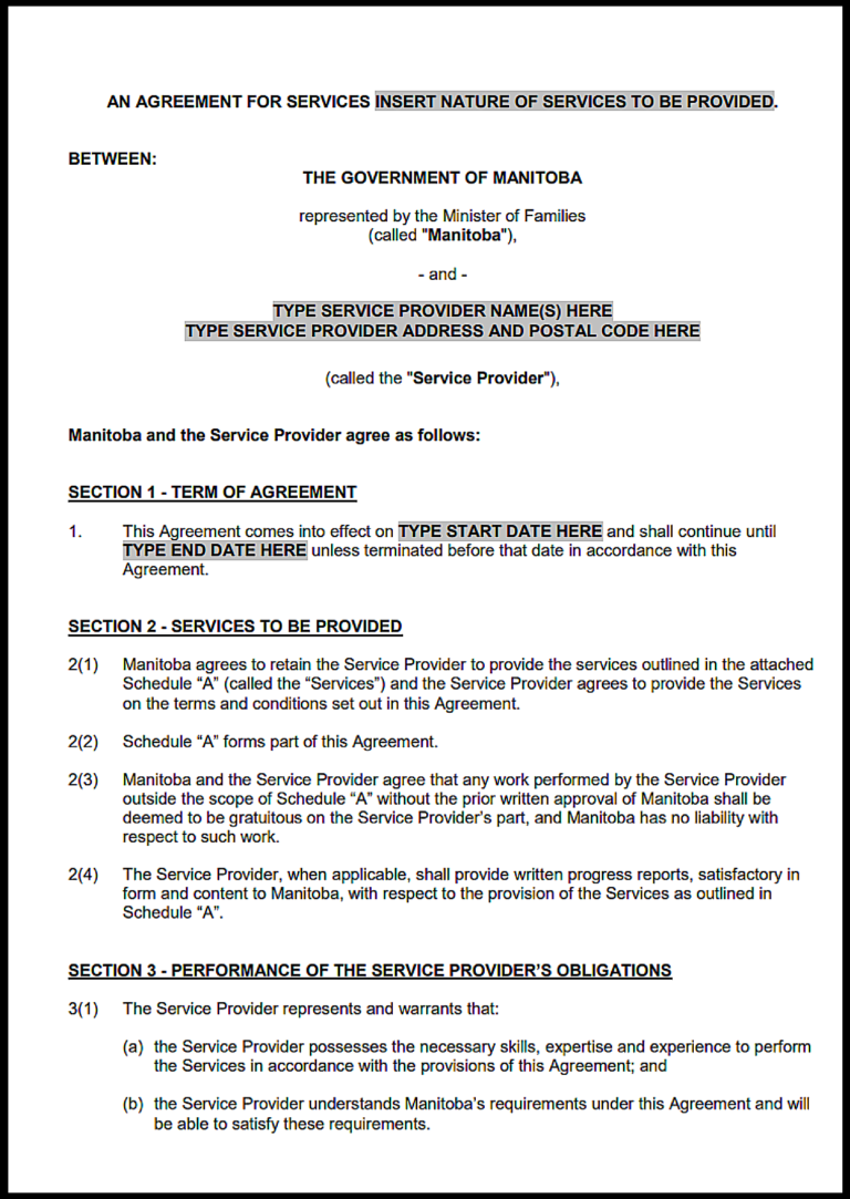 Manitoba Vendor Agreement