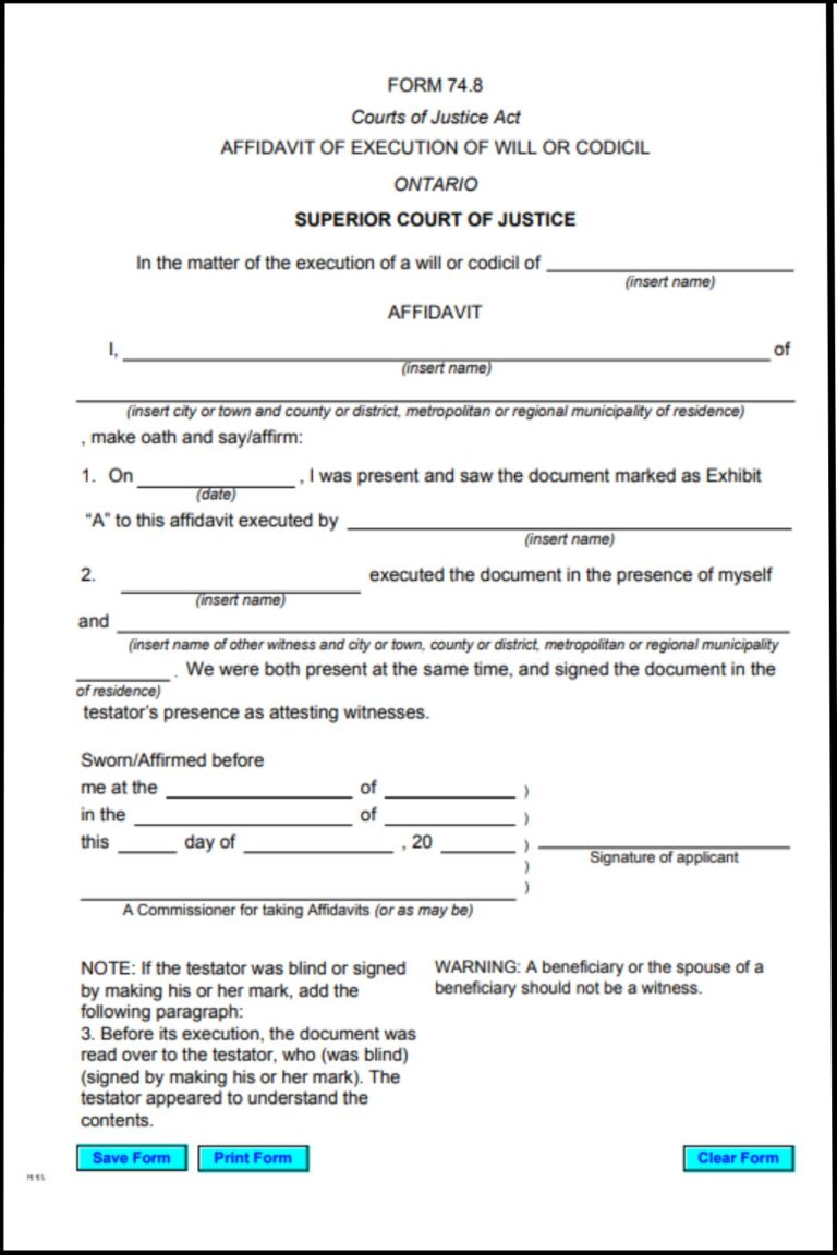 Affidavit Of Execution Ontario
