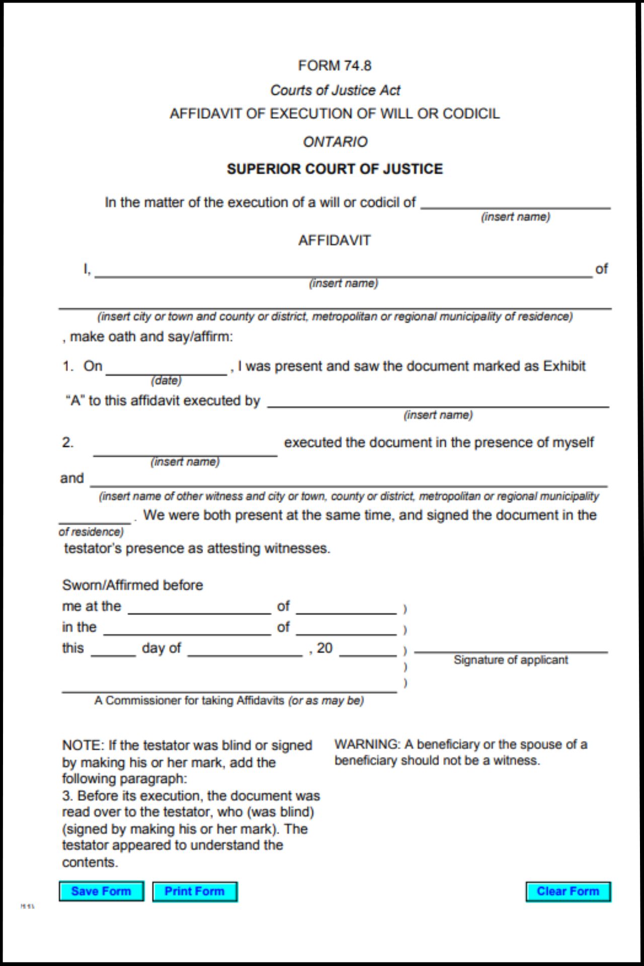 Affidavit Of Execution Ontario