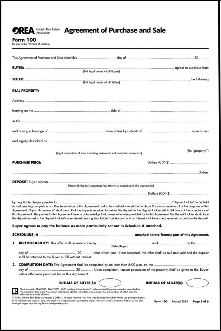 Agreement Of Purchase And Sale Ontario