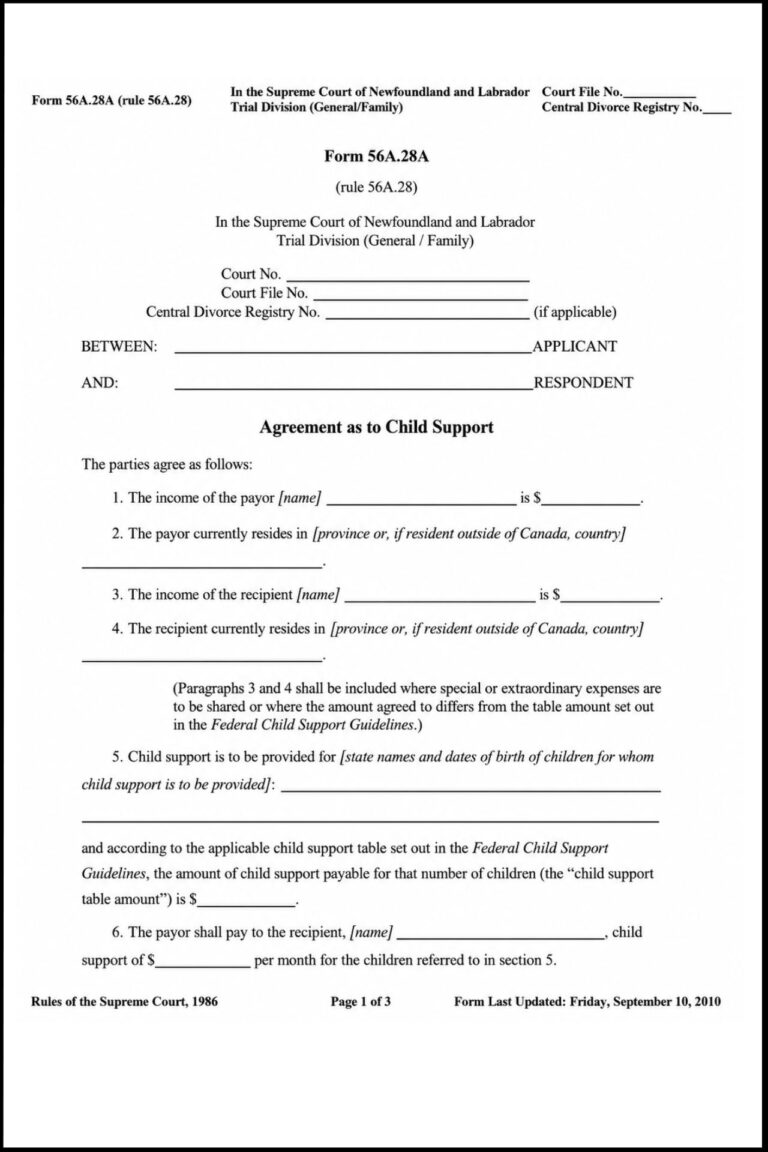 Alberta Child Support Agreement