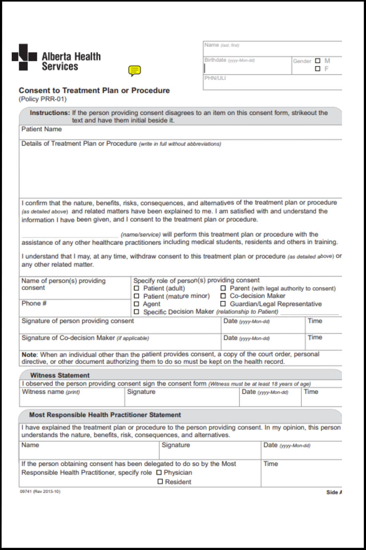 Alberta Medical Consent Form