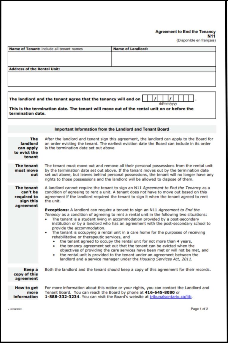 N11 Form Ontario