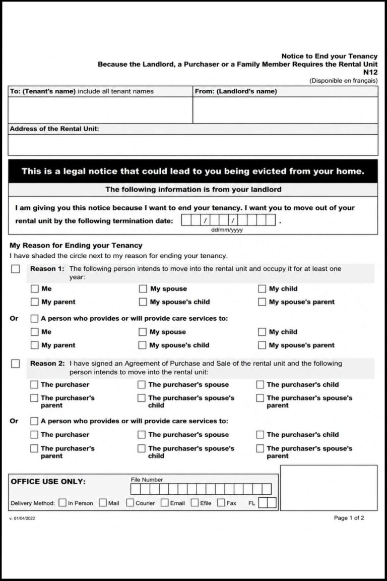 N12 Form Ontario
