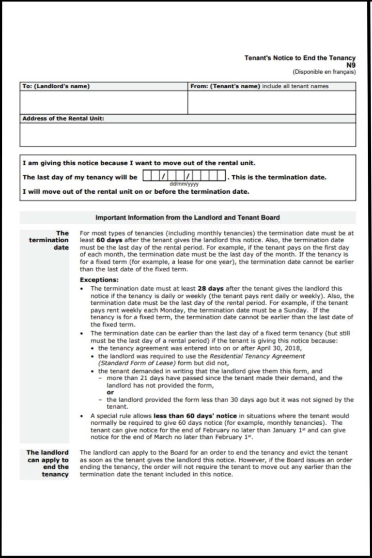 Notice To End Tenancy Ontario