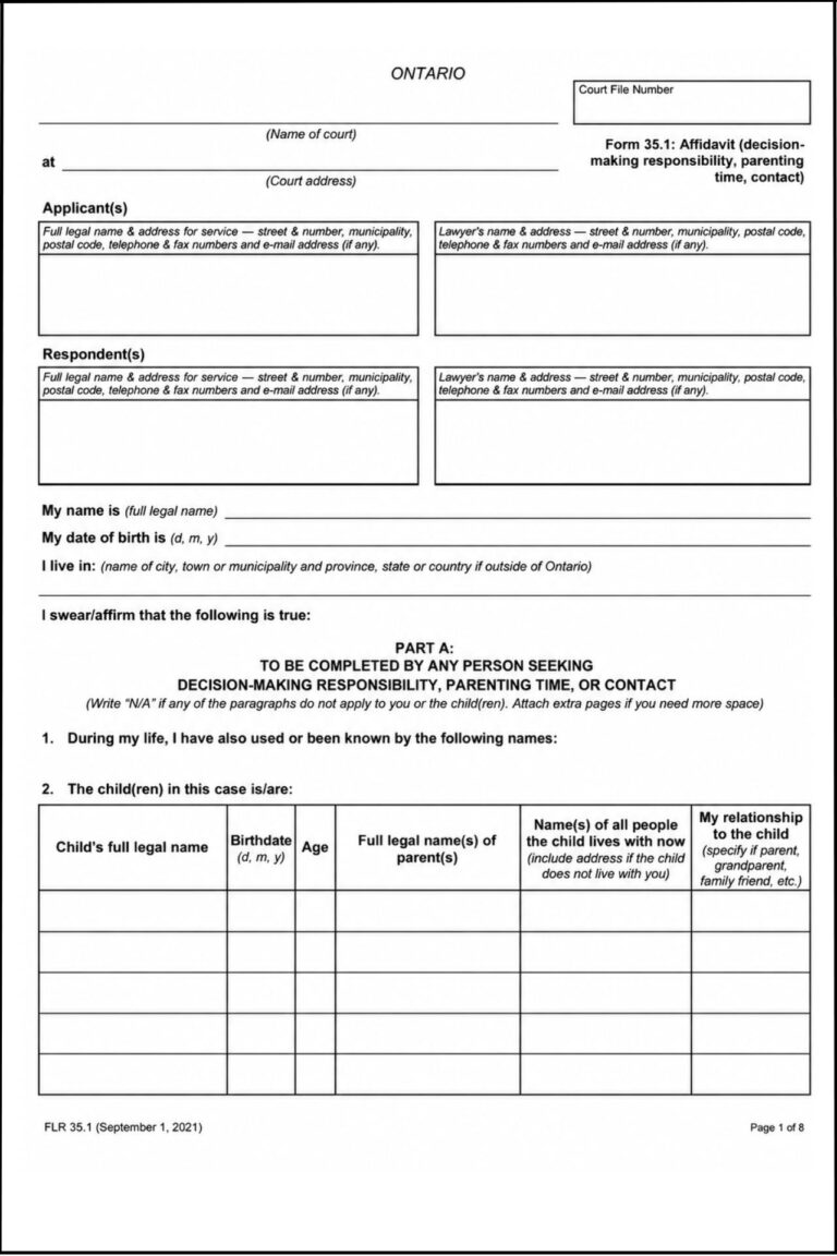 Ontario Child Custody Agreement