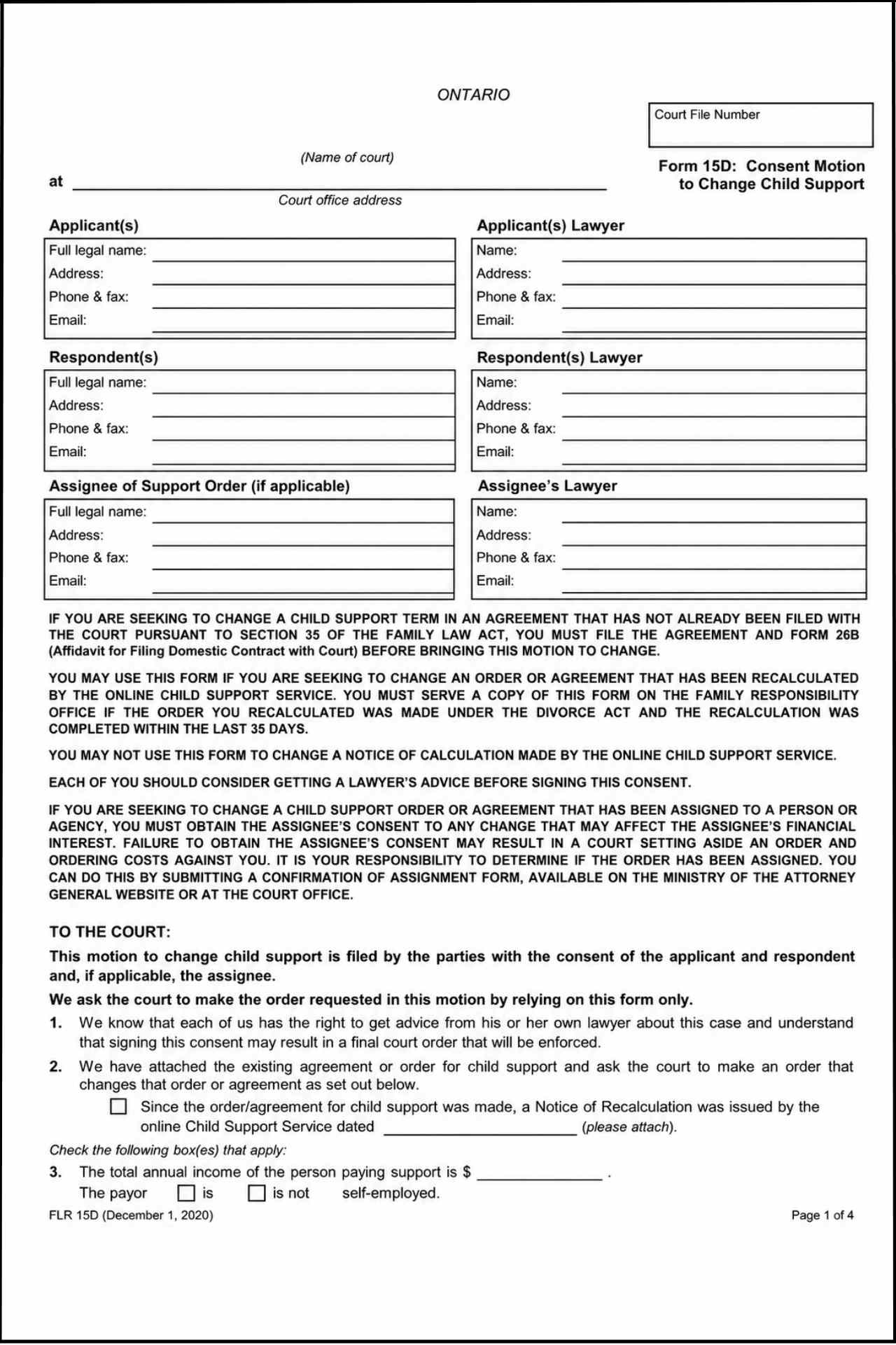 Ontario Child Support Agreement