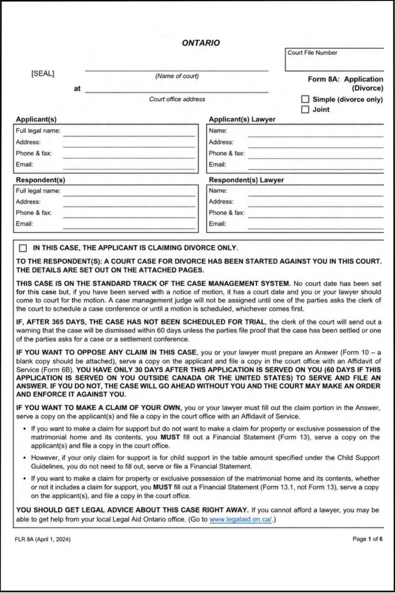 Ontario Divorce Agreement