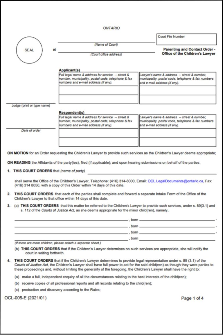 Ontario Parenting Agreement