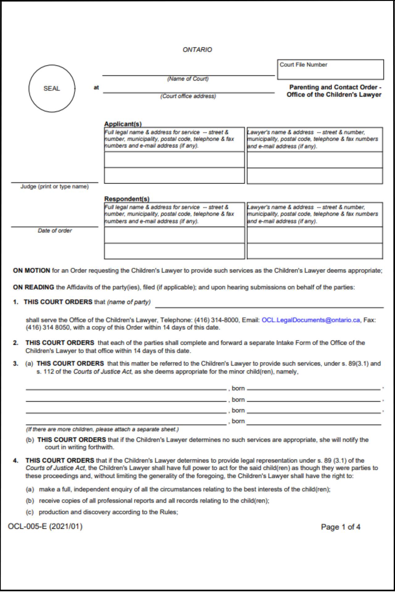 Ontario Parenting Agreement