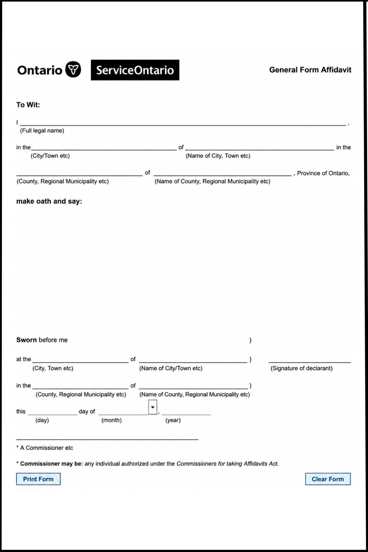 Statutory Declaration Ontario Template